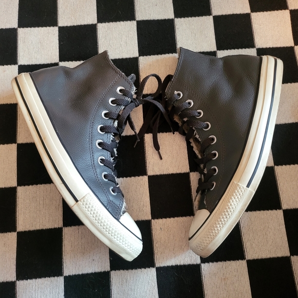 Converse Allstar Grey Leather Faux Fur Hi Storm~LNEUC (Mens7) Unisex (Wmn9) - Picture 7 of 11